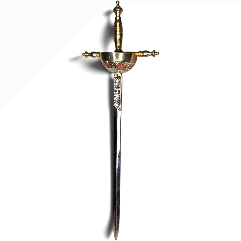 Vintage Toledo Spain Miniature Rapier Sword Letter Opener Damascene Style Hilt